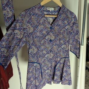 Elegant Blue Patterned Women's Blouse